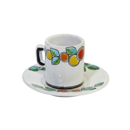 cylindrical coffee Cup with Saucer Arance e Limoni Ceramiche De Simone cylindrical coffee Cup with Saucer Arance e Limoni Ceramiche De Simone